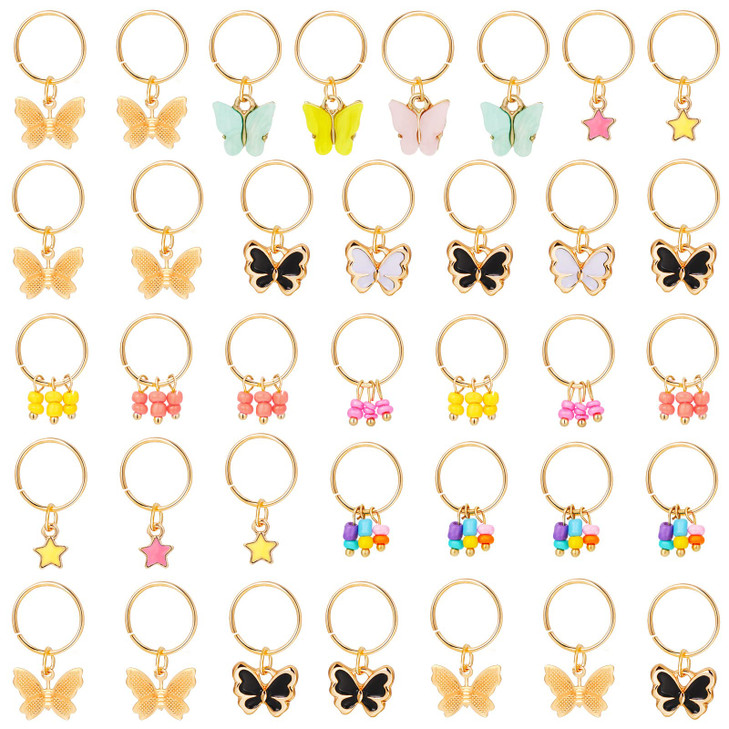 WILLBOND 18 Pieces Colorful Butterfly Hair Jewelry for Braids Gold Braid Hair Rings Clips Christmas Xmas Gifts Lock Drea
