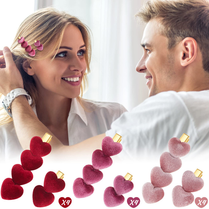 Syhood 24 Pieces Heart Hair Clips Valentines Day Hair Accessories Lovely Velvet Heart Clips Solid Hairpin Hair Clips for