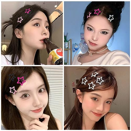 50Pcs Pink Star Hair Clips Y2K Silver Star Hair Clips for Women Metal Stars Barrettes for Hairs Non Slip Kawaii Stars Ha
