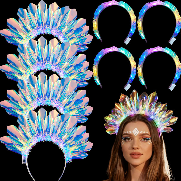 8 Pcs Light up Headbands Crown LED Easter Glitter Headband Hoop Glow Rave Costume Headpiece for Women Tiara Party Birthd
