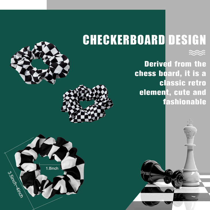 12 Pieces Checkered Scrunchies Hair Ties Christmas Buffalo Plaid Elastic Ponytail Holders in Black and White for Girls a