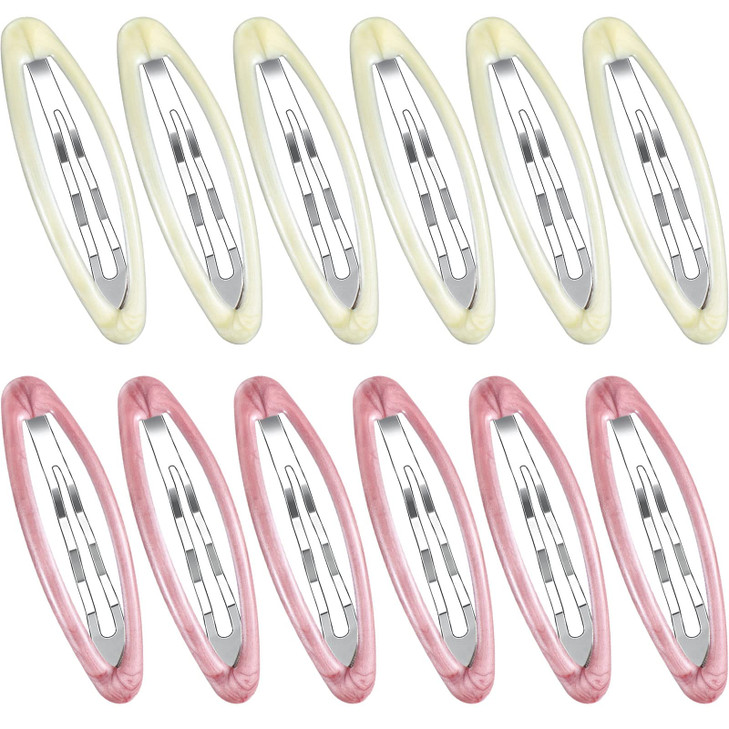 Waydress 12 Pcs Hair Clip Barrettes for Women Oval Snap Tortoise Metal Snap Clips Thin Hair Grips Ellipse Clips Non Slip