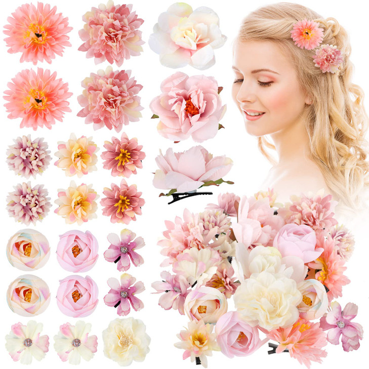 BBTO 21 Pcs Flower Hair Clip Rose Hair Clips Barrettes for Women Flower Accessories Boho Bride Claw Clip Hairpin Brooch