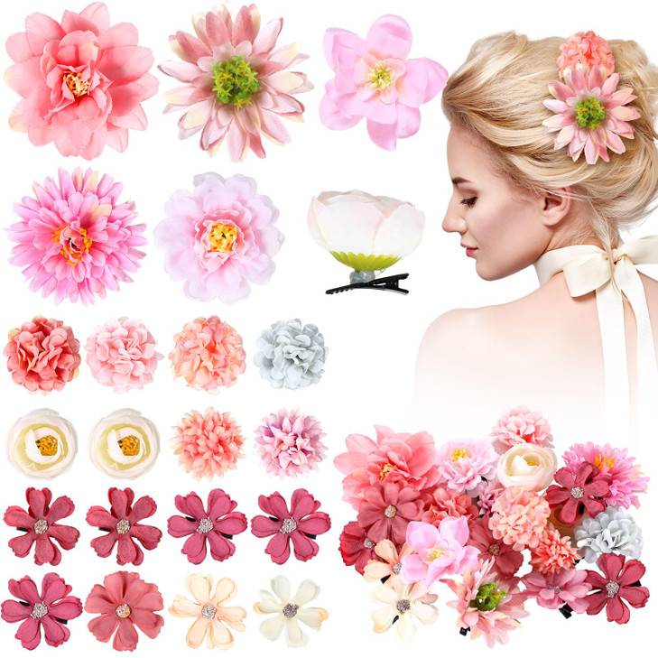 BBTO 21 Pcs Flower Hair Clip Rose Hair Clips Barrettes for Women Flower Accessories Boho Bride Claw Clip Hairpin Brooch
