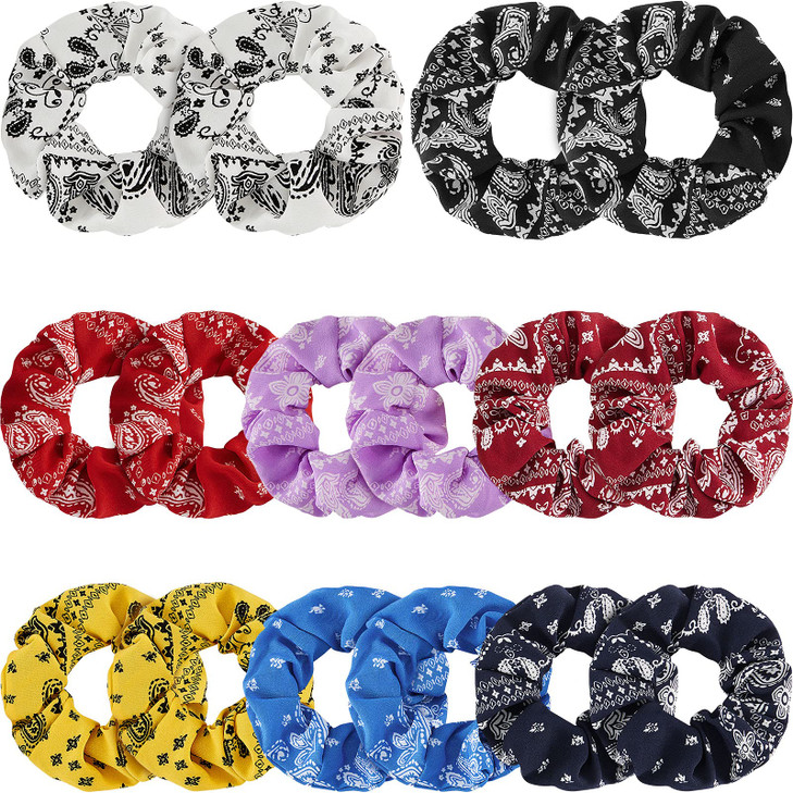 16 Pieces Bandana Scrunchies Cotton Hair Scrunchies Elastic Soft Silk Colorful Bandana Hair Ties Accessories for Women G