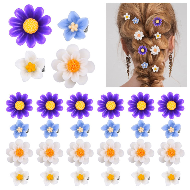 BBTO 24 Pcs Mini Flower Hair Clip for Girls Women Lily Daisy Flower Small Hair Pin Wedding Bridesmaid Bridal Clips Elega
