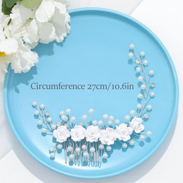 Campsis Flower Girls Hair Accessory White Floral Headband Pearl Headpiece for Bridal