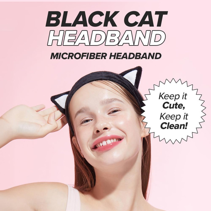 I DEW CARE Face Wash Headband Black Cat Adorable Design Perfect for Washing Cleansing Makeup and Spa Bath Skincare Quick