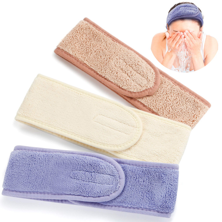 TailaiMei Spa Facial Headband 3 Pcs Adjustable Makeup Head Wrap with Magic Tape Sweat Hair Towel for Sport Face Wash and