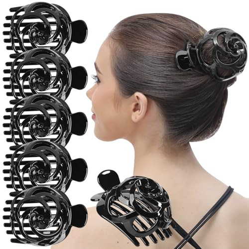 RC ROCHE 6 Pcs Bun Makers for Womens Hair Claw Clip for Updos Bird Nest Ballet Ballerina Piece French Round Holder Net D