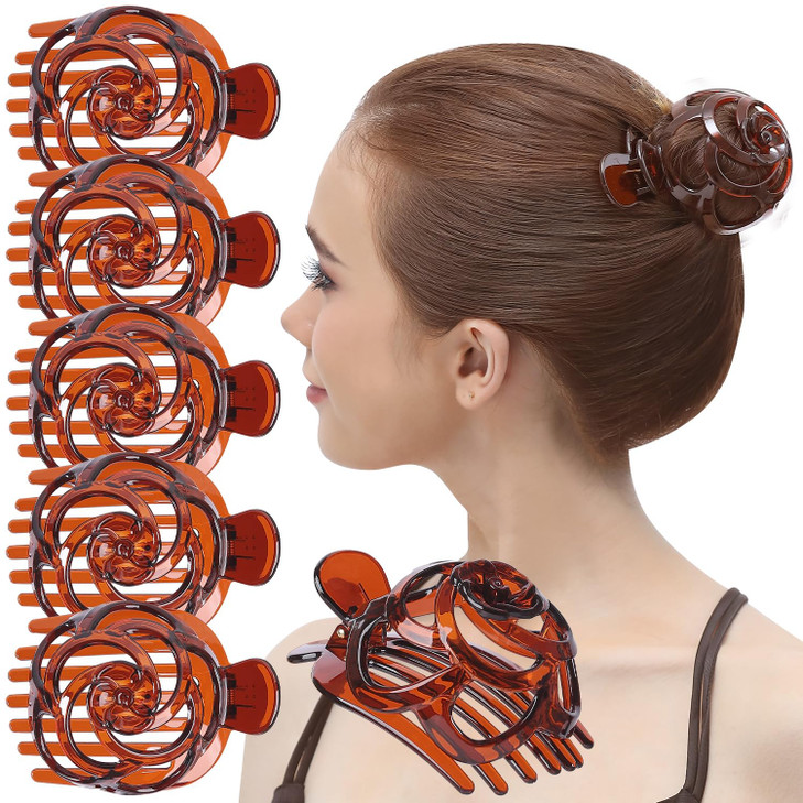 RC ROCHE 6 Pcs Bun Makers for Womens Hair Claw Clip for Updos Bird Nest Ballet Ballerina Piece French Round Holder Net D