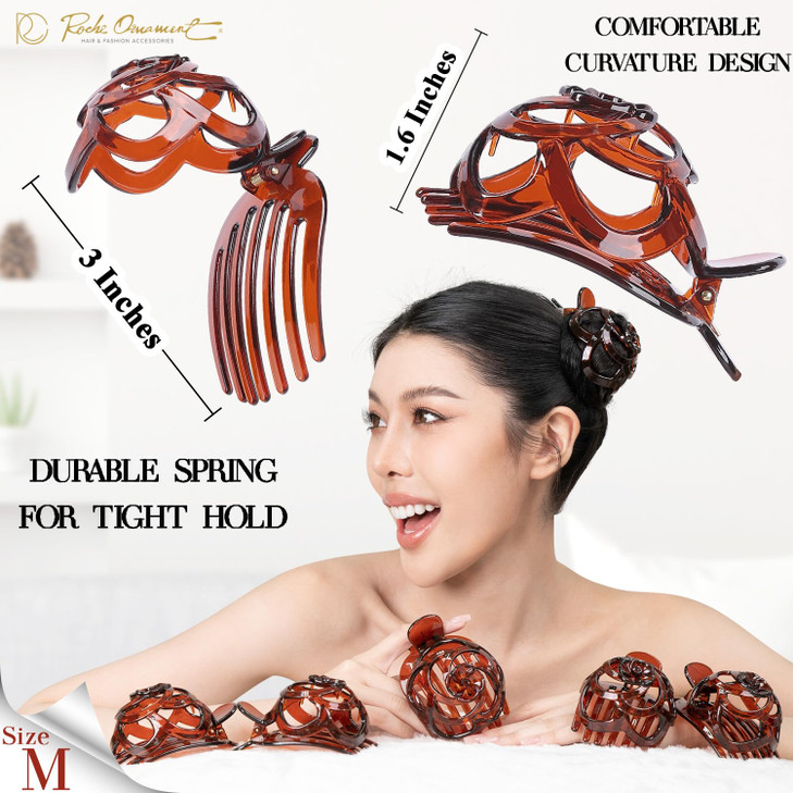 RC ROCHE 6 Pcs Bun Makers for Womens Hair Claw Clip for Updos Bird Nest Ballet Ballerina Piece French Round Holder Net D