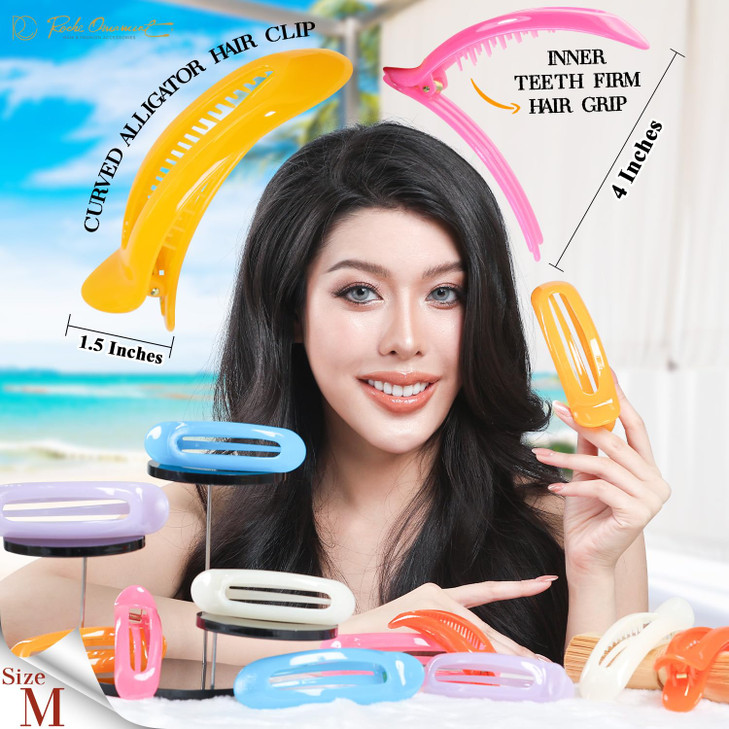 RC ROCHE 6 Pcs Flat Claw Hair Clips for Women Alligator French Barrette Long Thick Hair Duckbill Curved No Slip Grip Lay