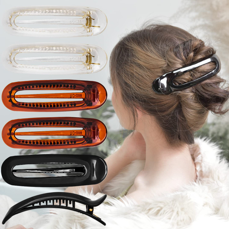 RC ROCHE 6 Pcs Flat Claw Hair Clips for Women Alligator French Barrette Long Thick Hair Duckbill Curved No Slip Grip Lay
