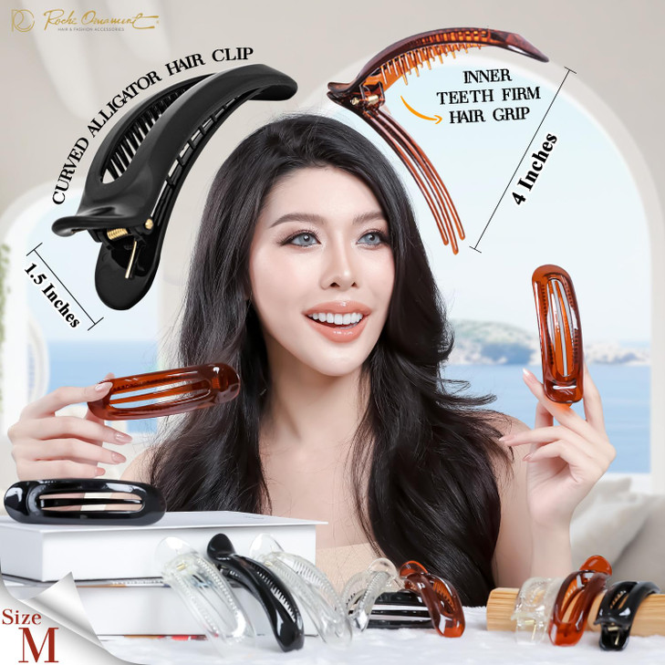 RC ROCHE 6 Pcs Flat Claw Hair Clips for Women Alligator French Barrette Long Thick Hair Duckbill Curved No Slip Grip Lay