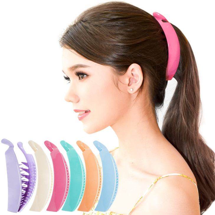 RC ROCHE 6 Pcs Banana Hair Clips for Women Thick Hair Curly Claw Strong Hold No Slip Ponytail Holder Interlocking Teeth