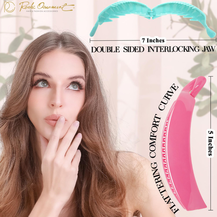 RC ROCHE 6 Pcs Banana Hair Clips for Women Thick Hair Curly Claw Strong Hold No Slip Ponytail Holder Interlocking Teeth