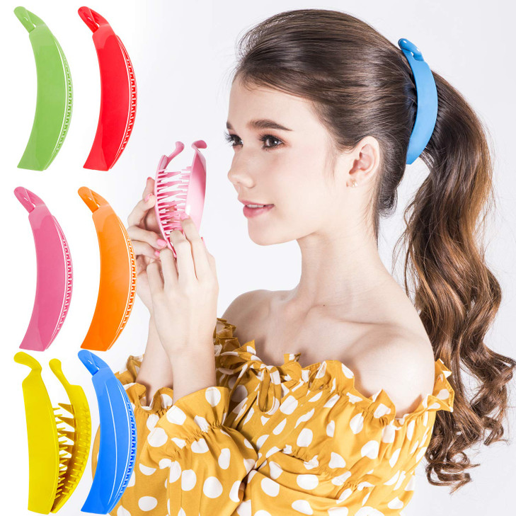 RC ROCHE 6 Pcs Banana Hair Clips for Women Thick Hair Curly Claw Strong Hold No Slip Ponytail Holder Interlocking Teeth