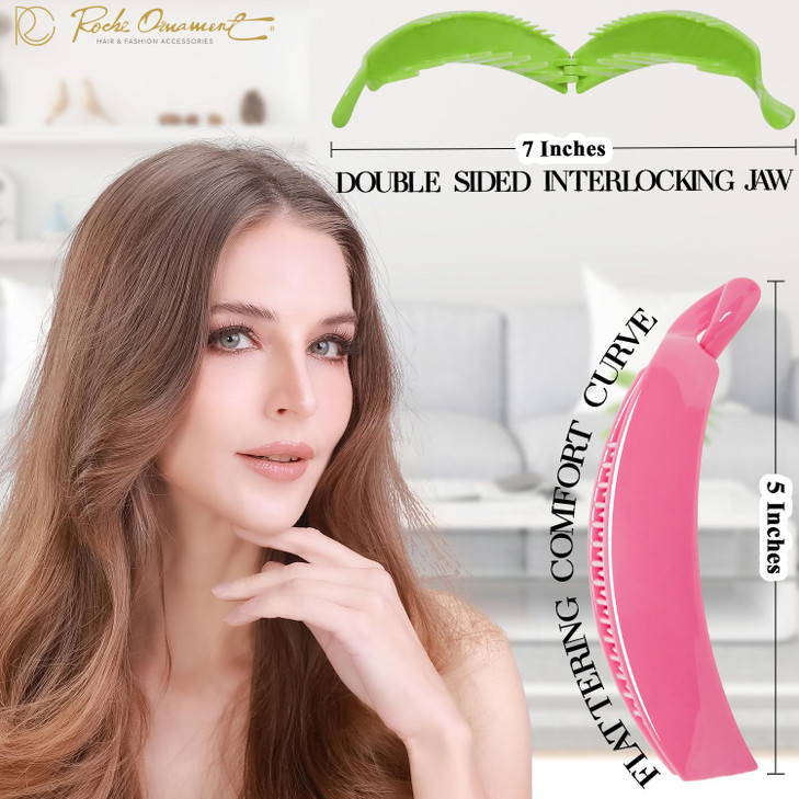 RC ROCHE 6 Pcs Banana Hair Clips for Women Thick Hair Curly Claw Strong Hold No Slip Ponytail Holder Interlocking Teeth