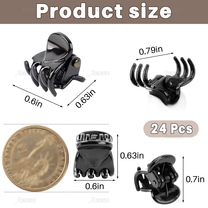 AUEAR 24 Pack Mini Jaw Clips Plastic Hair Claw for Girls and Women Black Small