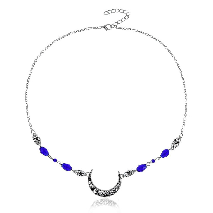 Yalice Boho Crescent Moon Head Chain Vintage Black Crystal Headband Chain Rhinestone Headpieces Witchy Forehead Chain fo
