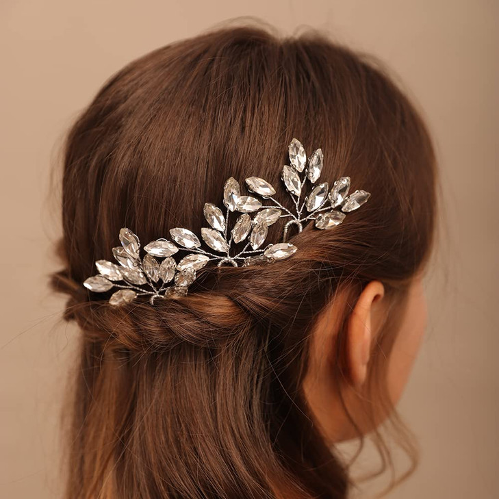 Teyglen 3pcs Bridal Crystal Hair Pins Rhinestones Hair Pieces Simple Crystal Wedding Hair Accessories Handmade Hair Pins