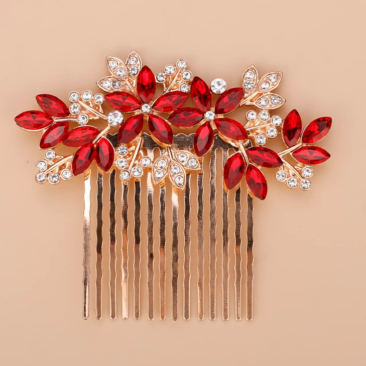 Teyglen Womens Dainty Silver Gold Rhinestones Hair Comb Luxurious Hair Accessories with Shiny Red Blue Rhinestones Brida