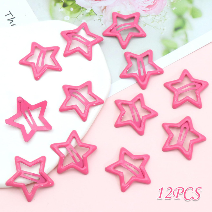 NAISKA Pink Star Non Slip Snap Hair Clips Barrettes for Girls Women Cute Hair Decoration 12PCS