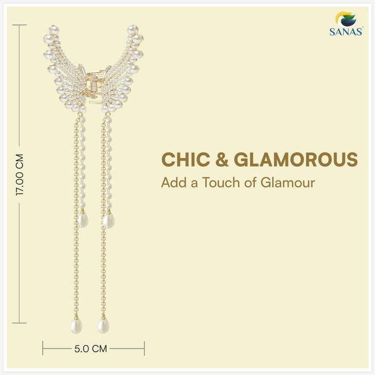 Sanas Hair Accessories Stone Hair Clips Butterfly Claw Clip Metal Pearl Clutcher for Women and Girls
