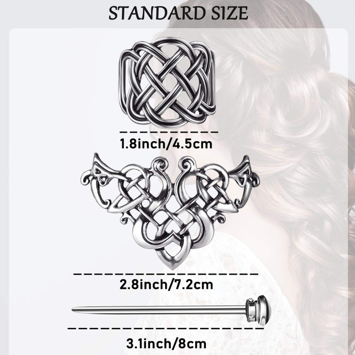 WILLBOND 2 Pieces Viking Celtic Hair Clips Hairpins Viking Silver Hairs Stick Celtic Knot Jewelry Hair Clips for Ladies