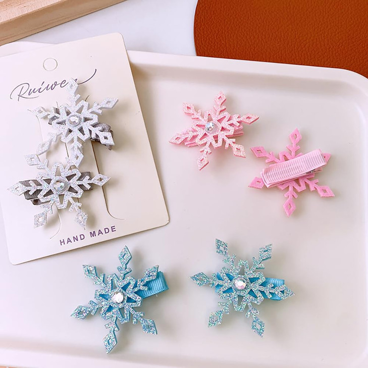 6 Pcs Snowflake Hair Clips Winter Hairpin Blue White Pink Snowflake Barrettes Women Christmas Party Festive Princess Hai