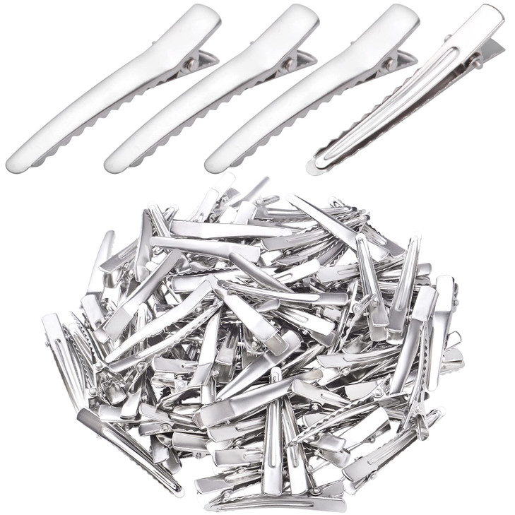 100pcs 495 mm Silver Metal Alligator Hair Clips Nonslip Single Prong Teeth Bows Hair Clips Professional Sectioning Hairp