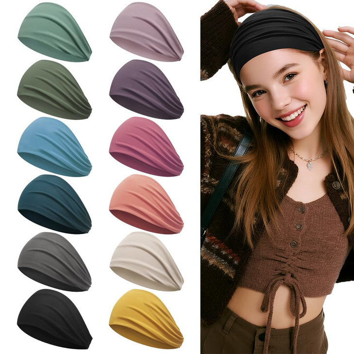 ZCHARMMY Wide Headbands for Women Non Slip Fabric Head Bands for Womens Hair Nurse Headbands for Women Fashion Winter Ha
