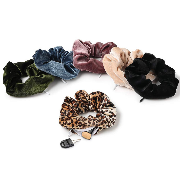 Ivyu Velvet Zipper Pocket Scrunchies 6 Count Purple