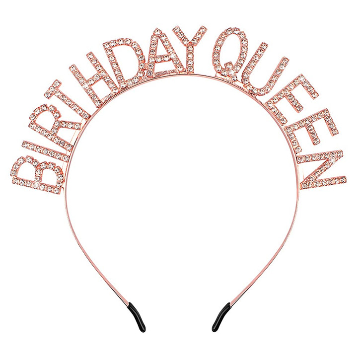 AOPRIE Birthday Crown for Women Rose Gold Tiara for Girls Princess Crown Rhinestone Happy Birthday Accessory