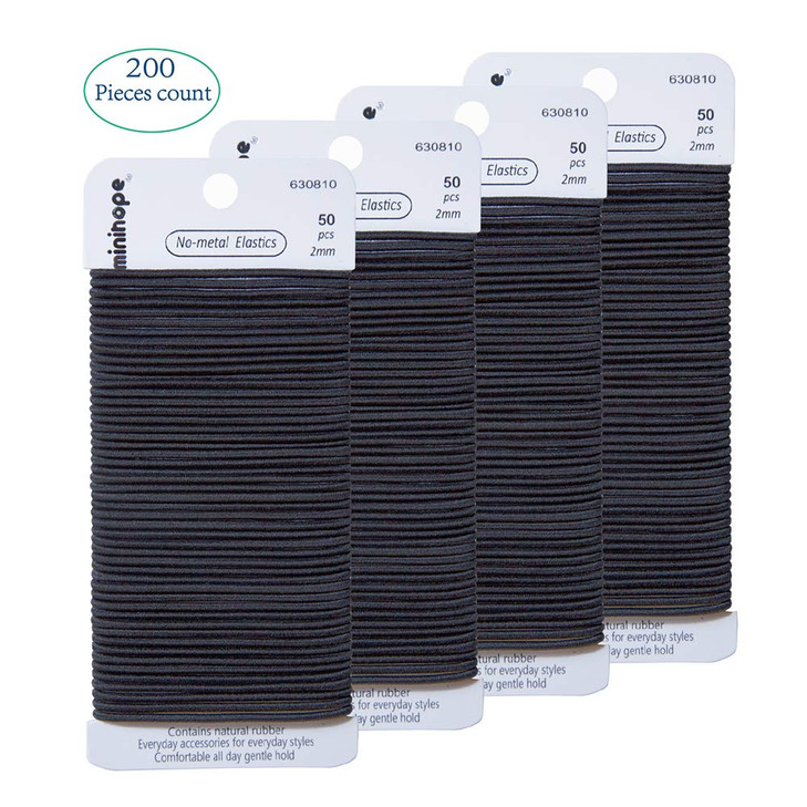 minihope Womens Hair Elastic Thick Tie Black 200 Count Pack of 1 2MM for for thin to medium thick hairValue pack