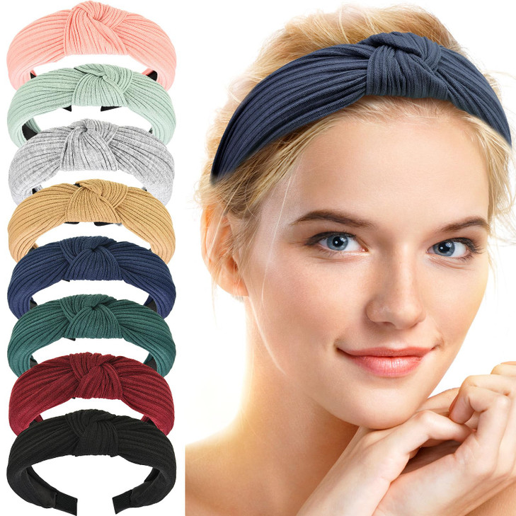 Maxdot 8 Pieces Headbands for Women Knotted Wide Turban Headband Hair Bands Elastic Hair Accessories for Women and Girls