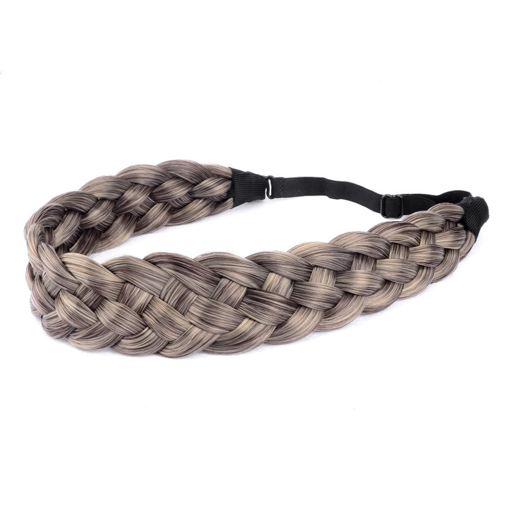 BOBIYA Synthetic Hair Braided Headband Classic Chunky Wide Plaited Braids Elastic Stretch Braid for Women Girls Gray Bro
