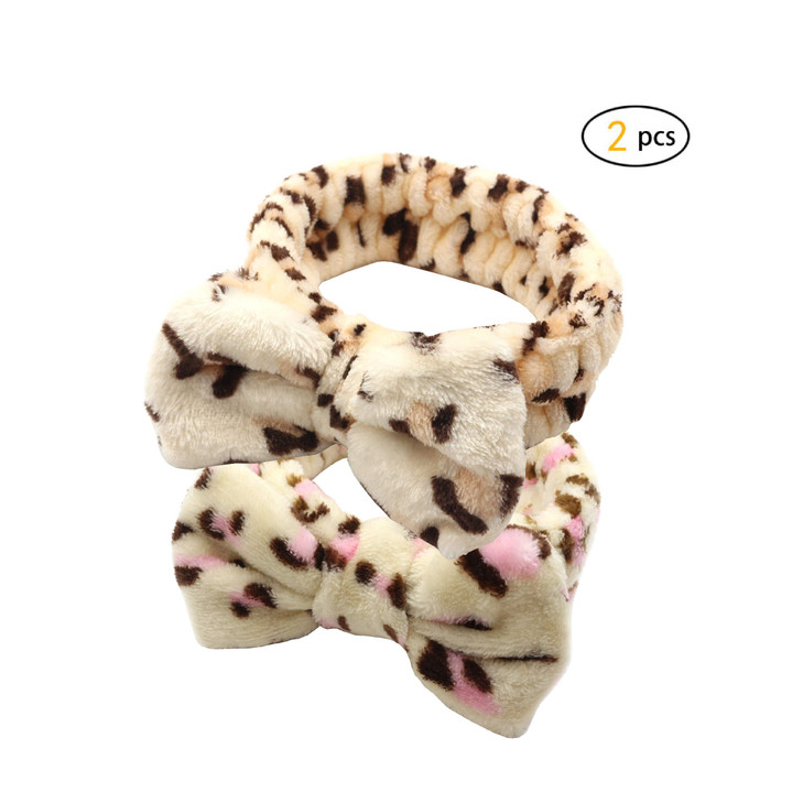 Dofash Bow Makeup Cosmetic Shower Elastic Hair Band Hairlace Headband Beauty Cute Spa Headbands for Women Leopard Grain