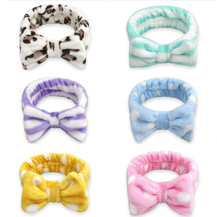 AOPRIE 6Piece Spa Headbands for Women Soft Coral Fleece Head Wraps for Washing Face Shower Makeup SPA Travel Accessory G