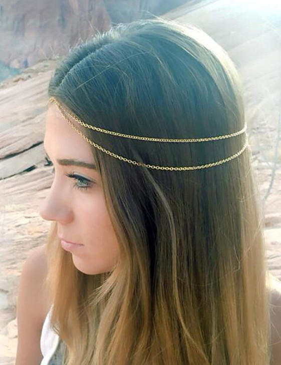 Chargances Women MultiLayered Head Chain Headband Halloween Gold Head Chain Wedding Headband Prom Festival Headpiece Boh