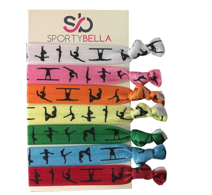 Gymnastics Hair Ties Sportybella Elastic Ponytail Holders Set of 7 No Crease Colorful Gymnast Team Accessories Gifts for