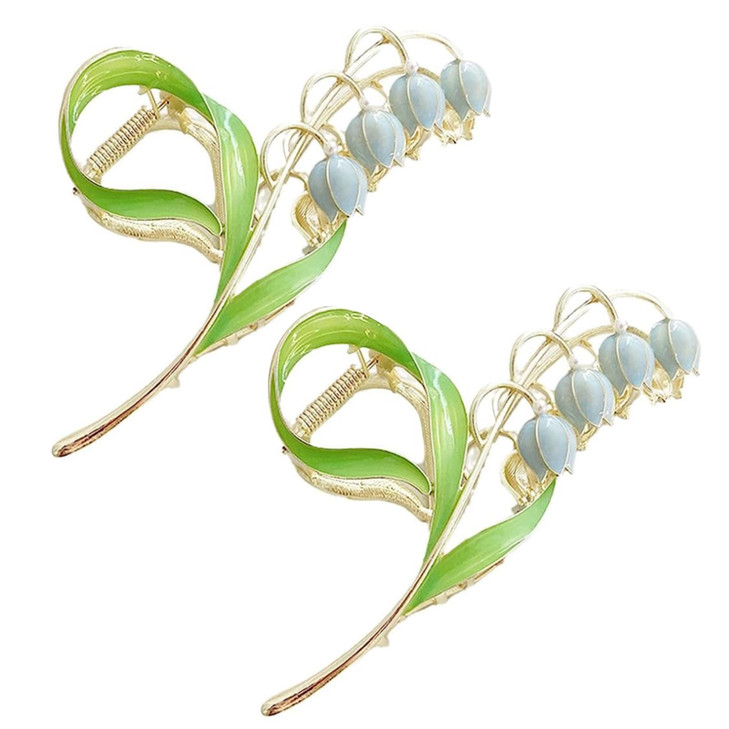 2pcs Lily of The Valley Flower Hair Clips Lily Flower Jaw Orchid Hair ClampsMetal Hairpin Clamp Hair Styling Hair Access