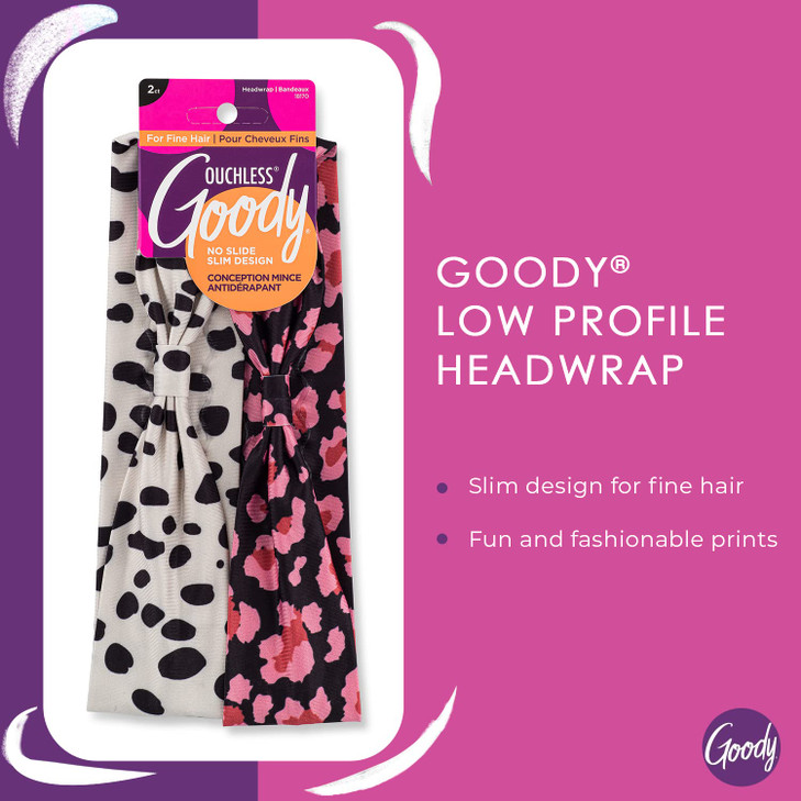 Goody Low Profile Headwraps For Fine Hair 2 Count Cheetah Comfortable And Stylish Fabric WonT Pull Snag Or Damage Your H