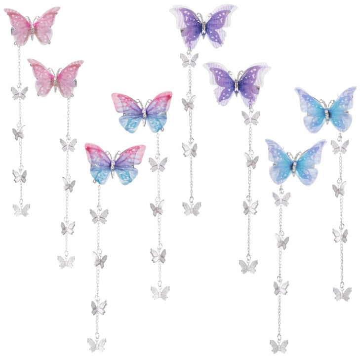 PAGOW 8pcs Butterfly Hair Tassel Clips Cute Alligator Barrettes Valentines Wedding Prom Birthday Hairpin Accessories for