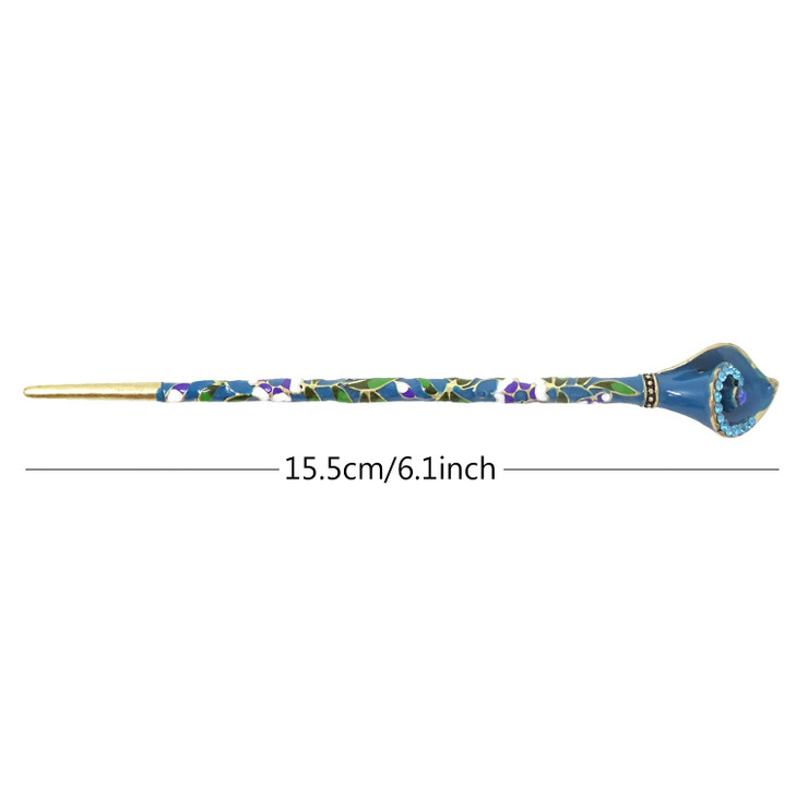 Honbay Cloisonn Vintage Hair Stick With Calla Chinese Traditional Style Fashion Hair Chopsticks Hairpin Peacockblue