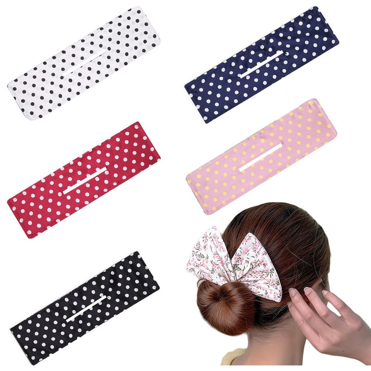 5Pcs Polka Dot Deft Bun Hair Bun Maker for Women Girls Cloth Magic Clip Hairstyle Bun Shaper French Twist Hair Ties Reus