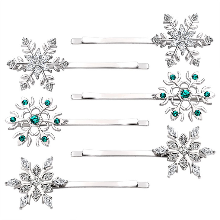 NVENF 6PCS Christmas Hair Clips for Women Holiday Rhinestone Snowflake Hair Clip Christmas Hair Accessories Festive Part
