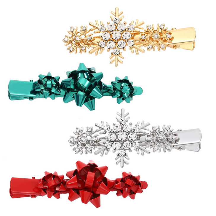 4pcs Christmas Hair Clips for Women Girls Xmas Present Bow Hair Pins Crystal Christmas Snowflake Hair Barrettes Holiday