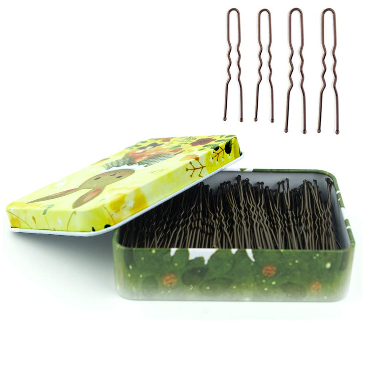 200pcs U Shaped Hair Pins Brown with Cute Case Hairpins for Buns Premium Bobby Pins for Kids Girls and Women Great for A